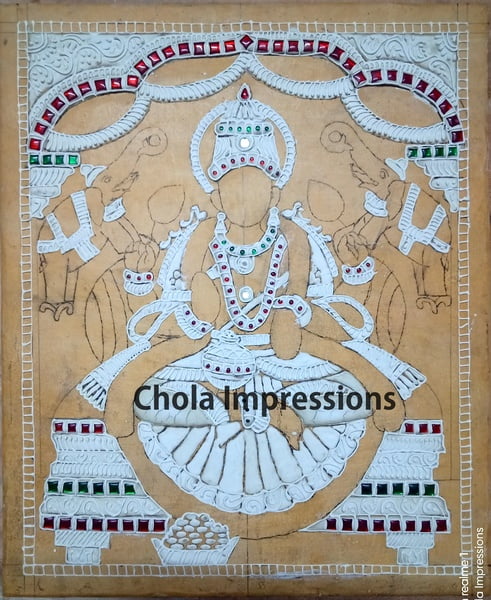 Lakshmi Devi with Coins Ready made Embossed Tanjore Muck Board Lakshmi Devi with Coins Ready made Embossed Tanjore Muck Board